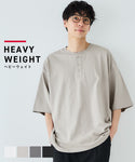 セール★1990円→990円 Tシャツ メンズ ヘビーウェイト ヘンリーネック コットン生地 前ボタン ミディアム丈 無地 半袖 薄手 ゆったり メール便不可 24ss coca コカ
