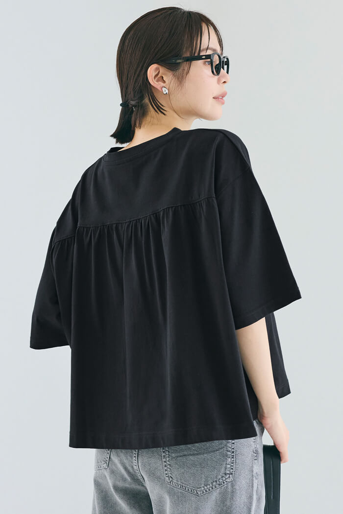 ５分袖バックギャザーTシャツ
