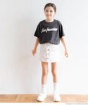 セール★890円→390円 キッズ 120-150 Tシャツ カットソー 半袖 ロゴTシャツ 刺繍 クルーネック 天竺 伸縮性 ミディアム丈 薄手 女の子 親子お揃い 子供服 メール便可