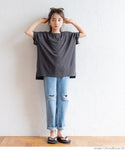 セール★890円→390円 キッズ 120-150 Tシャツ カットソー 半袖 ロゴTシャツ 刺繍 クルーネック 天竺 伸縮性 ミディアム丈 薄手 女の子 親子お揃い 子供服 メール便可